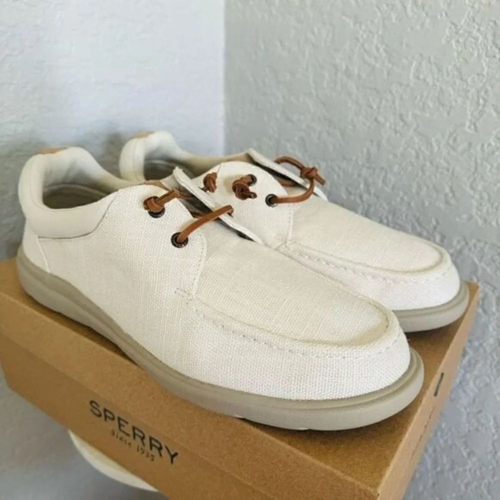SPERRY TOP-SIDER Men's Captains Moc Toe Hemp Boat‎ Shoe, Size 11.5, Ivory, NWT